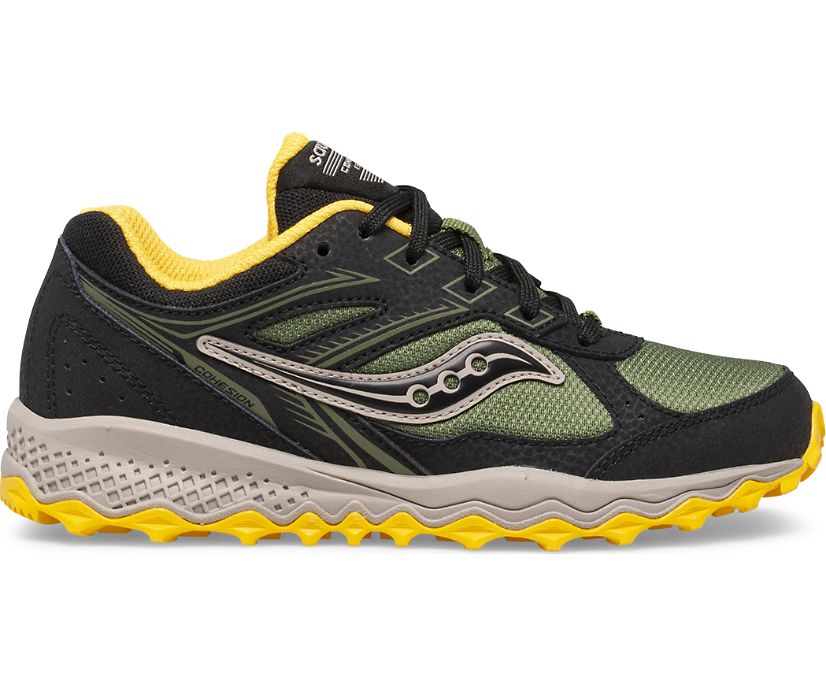 Kids\' Saucony Cohesion Tr14 Lace Sneakers Black / Olive / Yellow | Singapore 854CTVE